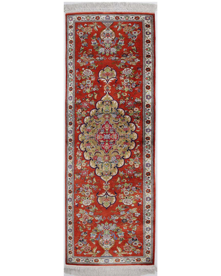 Qum 1' 7" X 5' 3" Hand Knotted Silk Rug 1' 7" X 5' 3" (48 X 160) / Rust / Silk