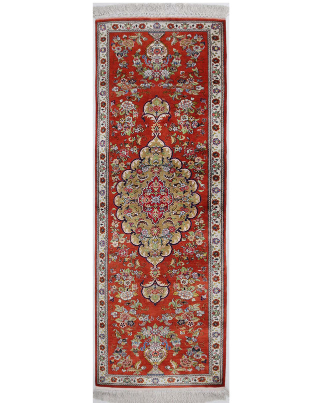 Qum 1' 7" X 5' 3" Hand Knotted Silk Rug 1' 7" X 5' 3" (48 X 160) / Rust / Silk