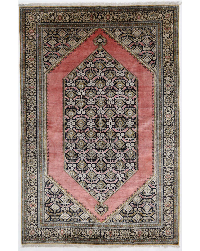 Qum 4' 5" X 6' 10" Hand Knotted Silk Rug 4' 5" X 6' 10" (135 X 208) / Peach / Silk