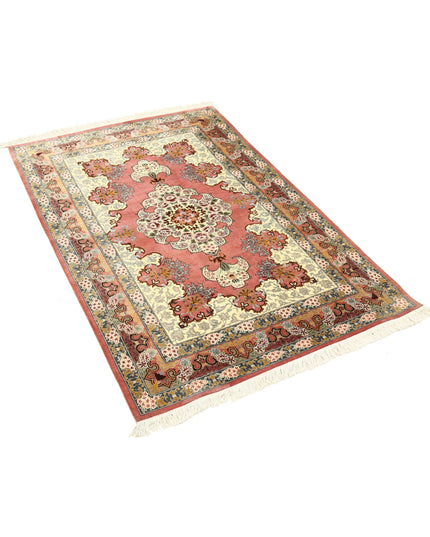 Qum 3' 4" X 4' 10" Hand Knotted Silk Rug 3' 4" X 4' 10" (101 X 147) / Peach / Silk