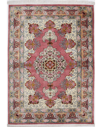 Qum 3' 4" X 4' 10" Hand Knotted Silk Rug 3' 4" X 4' 10" (101 X 147) / Peach / Silk