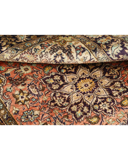 Qum 3' 4" X 4' 10" Hand Knotted Silk Rug 3' 4" X 4' 10" (101 X 147) / Peach / Silk