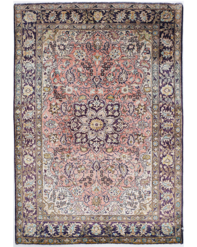 Qum 3' 4" X 4' 10" Hand Knotted Silk Rug 3' 4" X 4' 10" (101 X 147) / Peach / Silk