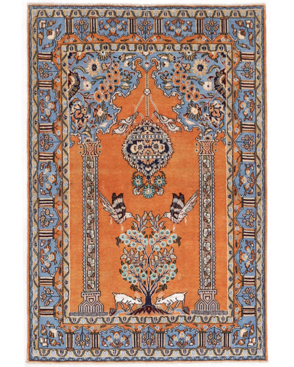 Qum 3' 4" X 4' 10" Hand Knotted Wool & Silk Rug 3' 4" X 4' 10" (101 X 147) / Orange / Wool & Silk