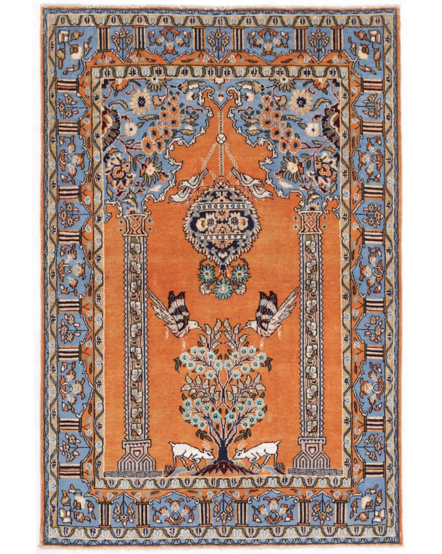 Qum 3' 4" X 4' 10" Hand Knotted Wool & Silk Rug 3' 4" X 4' 10" (101 X 147) / Orange / Wool & Silk