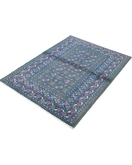 Revival 3' 6" X 4' 7" Hand Knotted Wool Rug 3' 6" X 4' 7" (107 X 140) / Green / Wool