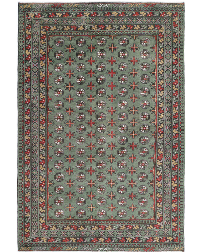 Revival 5' 3" X 8' 1" Hand Knotted Wool Rug 5' 3" X 8' 1" (160 X 246) / Green / Wool