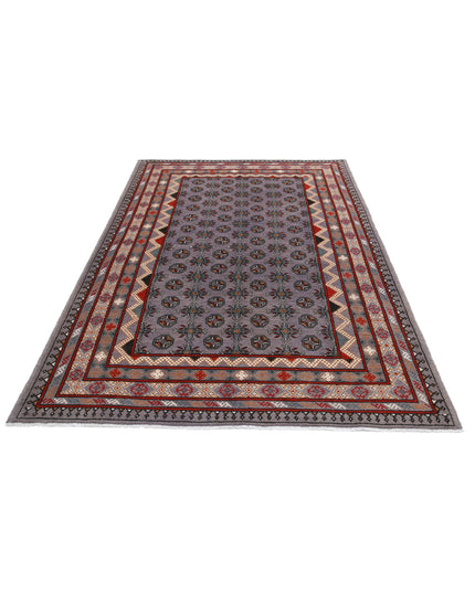 Revival 5' 4" X 8' 1" Hand Knotted Wool Rug 5' 4" X 8' 1" (162 X 246) / Purple / Wool