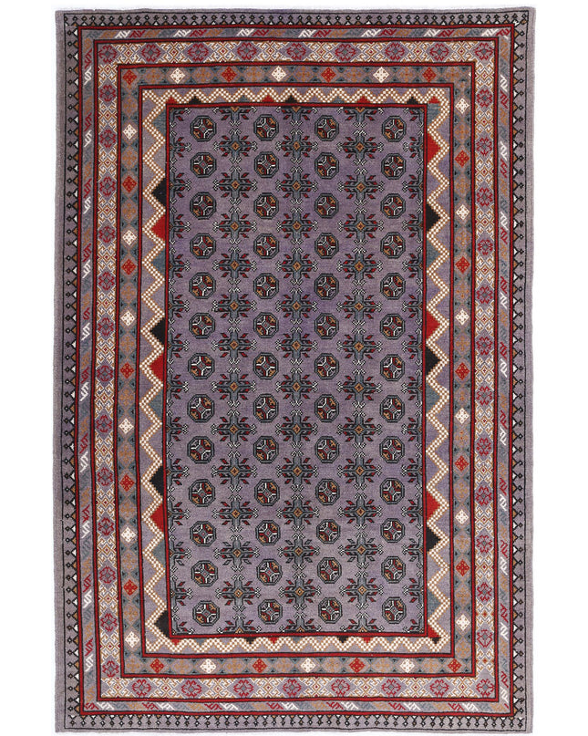 Revival 5' 4" X 8' 1" Hand Knotted Wool Rug 5' 4" X 8' 1" (162 X 246) / Purple / Wool