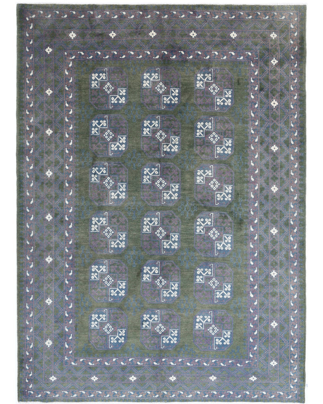 Revival 6' 7" X 9' 5" Hand Knotted Wool Rug 6' 7" X 9' 5" (201 X 287) / Green / Wool