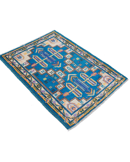 Revival 2' 9" X 3' 10" Hand Knotted Wool Rug 2' 9" X 3' 10" (84 X 117) / Teal / Wool