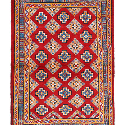Revival 3' 6" X 4' 10" Hand Knotted Wool Rug 3' 6" X 4' 10" (107 X 147) / Red / Wool