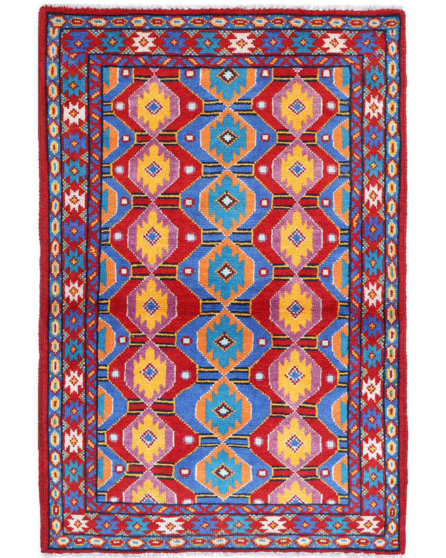 Revival 3' 2" X 4' 10" Hand Knotted Wool Rug 3' 2" X 4' 10" (97 X 147) / Red / Wool