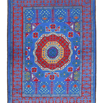 Revival 3' 6" X 4' 10" Hand Knotted Wool Rug 3' 6" X 4' 10" (107 X 147) / Blue / Wool