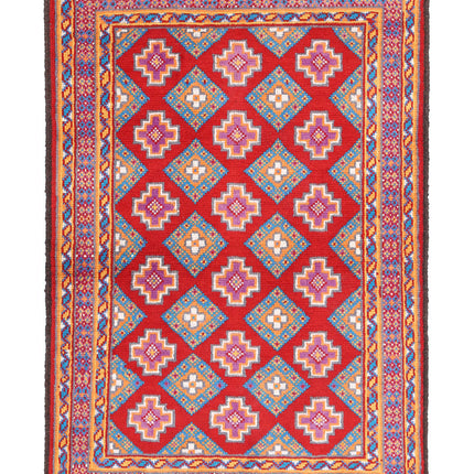 Revival 3' 5" X 4' 11" Hand Knotted Wool Rug 3' 5" X 4' 11" (104 X 150) / Red / Wool
