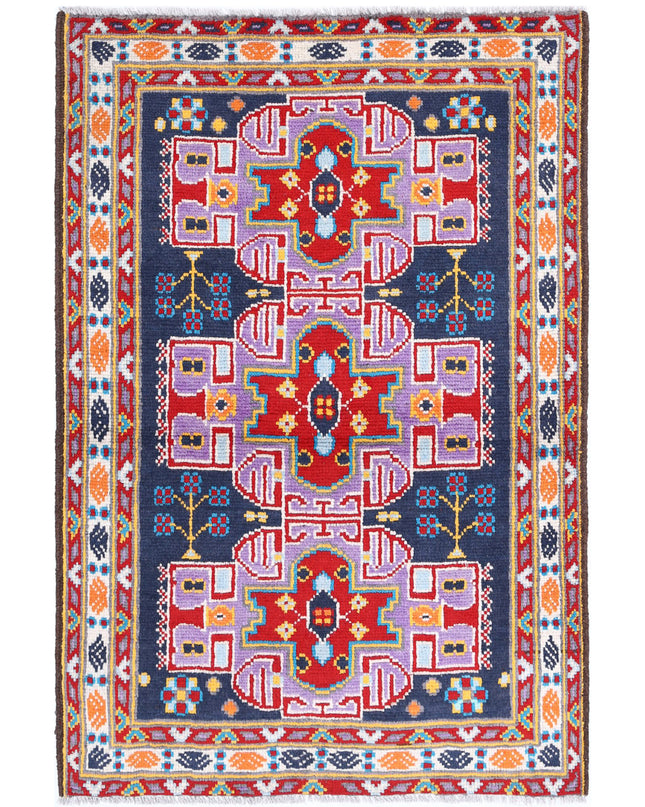 Revival 3' 2" X 4' 9" Hand Knotted Wool Rug 3' 2" X 4' 9" (97 X 145) / Blue / Wool