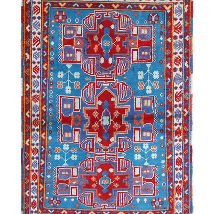 Revival 3' 7" X 5' 1" Hand Knotted Wool Rug 3' 7" X 5' 1" (109 X 155) / Teal / Wool