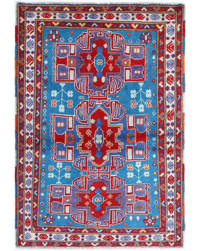 Revival 3' 7" X 5' 1" Hand Knotted Wool Rug 3' 7" X 5' 1" (109 X 155) / Teal / Wool