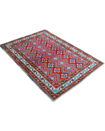 Revival 4' 1" X 5' 8" Hand Knotted Wool Rug 4' 1" X 5' 8" (124 X 173) / Purple / Wool