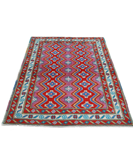 Revival 4' 1" X 5' 8" Hand Knotted Wool Rug 4' 1" X 5' 8" (124 X 173) / Purple / Wool