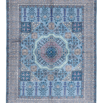 Revival 4' 11" X 6' 7" Hand Knotted Wool Rug 4' 11" X 6' 7" (150 X 201) / Blue / Wool