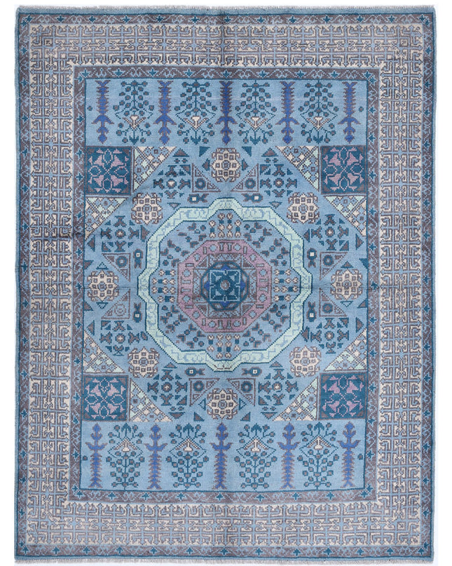 Revival 4' 11" X 6' 7" Hand Knotted Wool Rug 4' 11" X 6' 7" (150 X 201) / Blue / Wool