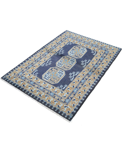 Revival 3' 4" X 4' 9" Hand Knotted Wool Rug 3' 4" X 4' 9" (101 X 145) / Blue / Wool