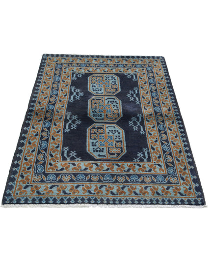 Revival 3' 4" X 4' 9" Hand Knotted Wool Rug 3' 4" X 4' 9" (101 X 145) / Blue / Wool