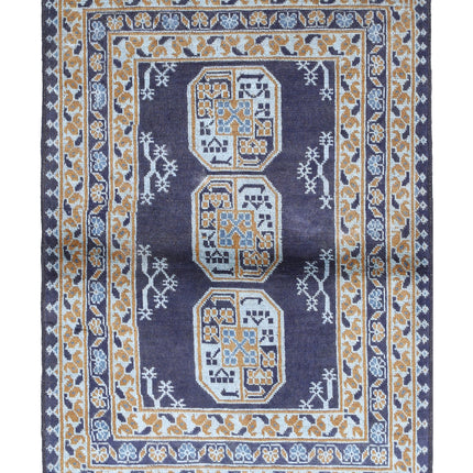 Revival 3' 4" X 4' 9" Hand Knotted Wool Rug 3' 4" X 4' 9" (101 X 145) / Blue / Wool
