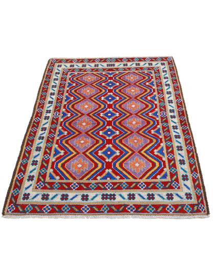 Revival 3' 4" X 4' 9" Hand Knotted Wool Rug 3' 4" X 4' 9" (101 X 145) / Red / Wool