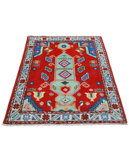Revival 3' 4" X 4' 10" Hand Knotted Wool Rug 3' 4" X 4' 10" (101 X 147) / Red / Wool