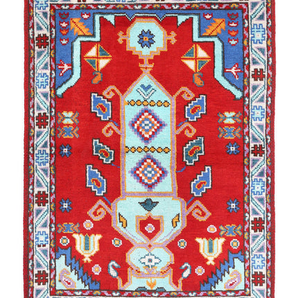 Revival 3' 4" X 4' 10" Hand Knotted Wool Rug 3' 4" X 4' 10" (101 X 147) / Red / Wool