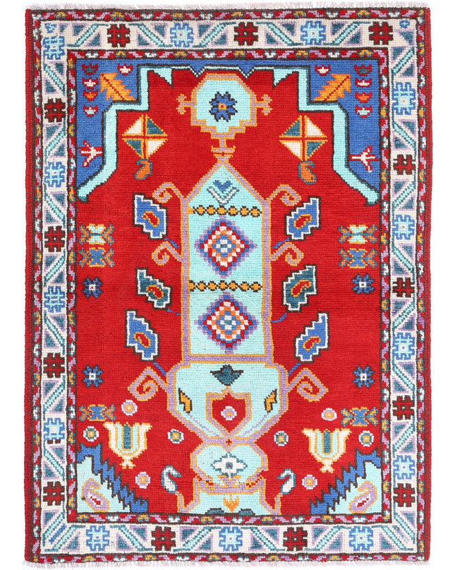 Revival 3' 4" X 4' 10" Hand Knotted Wool Rug 3' 4" X 4' 10" (101 X 147) / Red / Wool