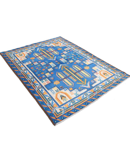 Revival 4' 11" X 6' 6" Hand Knotted Wool Rug 4' 11" X 6' 6" (150 X 198) / Blue / Wool