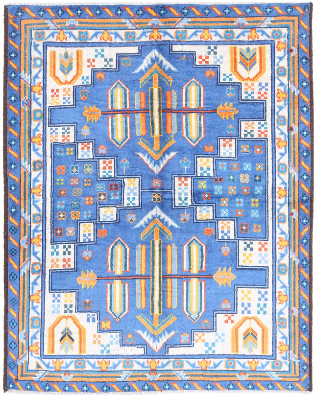 Revival 4' 11" X 6' 6" Hand Knotted Wool Rug 4' 11" X 6' 6" (150 X 198) / Blue / Wool