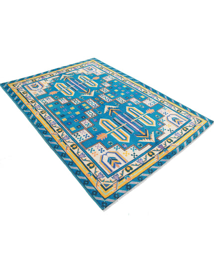 Revival 5' 6" X 7' 8" Hand Knotted Wool Rug 5' 6" X 7' 8" (168 X 234) / Teal / Wool