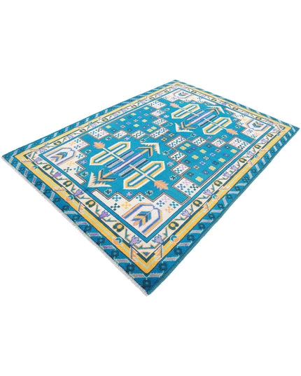Revival 5' 6" X 7' 8" Hand Knotted Wool Rug 5' 6" X 7' 8" (168 X 234) / Teal / Wool