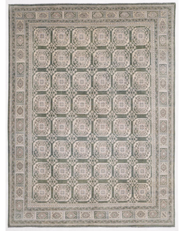 Revival 9' 7" X 12' 11" Hand Knotted Wool Rug 9' 7" X 12' 11" (292 X 394) / Green / Wool