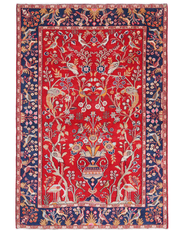 Sarouk 4' 2" X 6' 3" Hand Knotted Wool Rug 4' 2" X 6' 3" (127 X 191) / Red / Wool