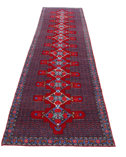 Senneh 3' 1" X 12' 1" Hand Knotted Wool Rug 3' 1" X 12' 1" (94 X 368) / Red / Wool