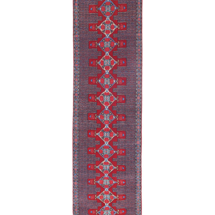 Senneh 3' 1" X 12' 1" Hand Knotted Wool Rug 3' 1" X 12' 1" (94 X 368) / Red / Wool