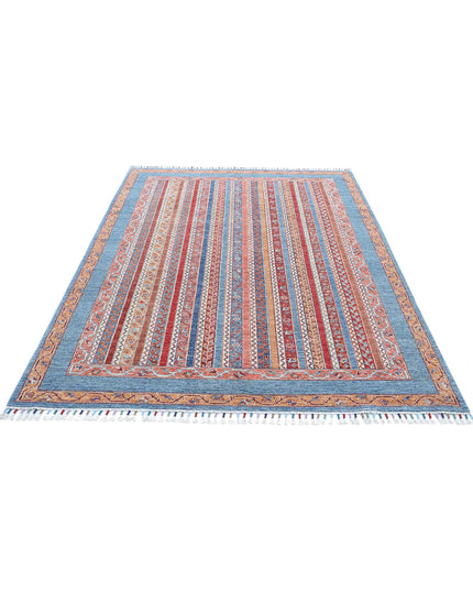 Shaal 5' 6" X 7' 10" Hand Knotted Wool Rug 5' 6" X 7' 10" (168 X 239) / Blue / Wool