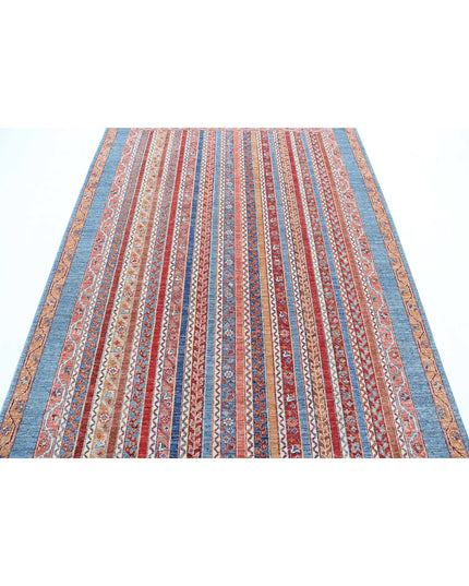 Shaal 5' 6" X 7' 10" Hand Knotted Wool Rug 5' 6" X 7' 10" (168 X 239) / Blue / Wool