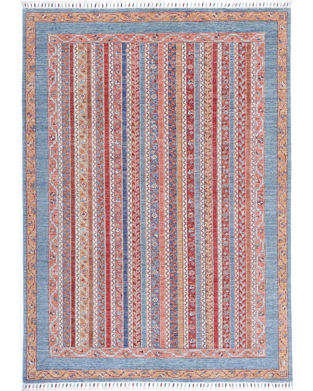 Shaal 5' 6" X 7' 10" Hand Knotted Wool Rug 5' 6" X 7' 10" (168 X 239) / Blue / Wool
