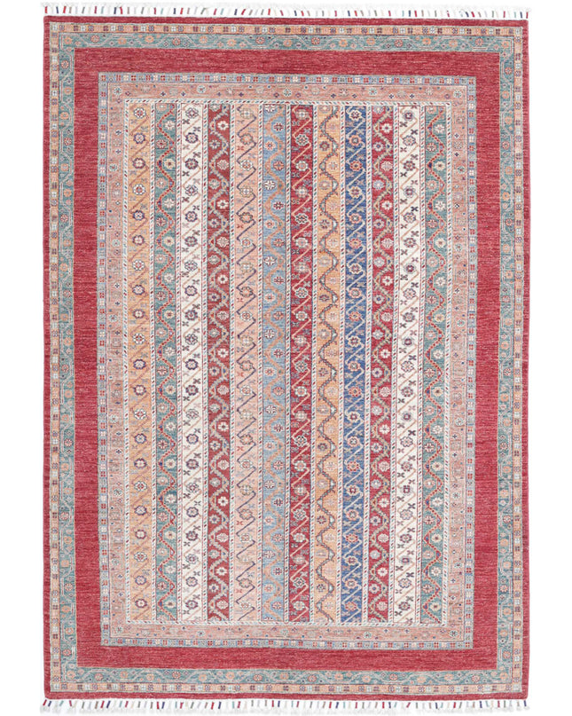 Shaal 5' 4" X 7' 10" Hand Knotted Wool Rug 5' 4" X 7' 10" (162 X 239) / Red / Wool