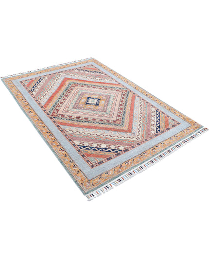 Shaal 4' 10" X 6' 8" Hand Knotted Wool Rug 4' 10" X 6' 8" (147 X 203) / Blue / Wool