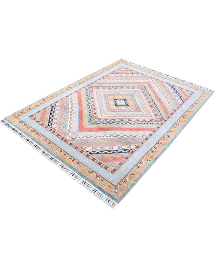 Shaal 4' 10" X 6' 8" Hand Knotted Wool Rug 4' 10" X 6' 8" (147 X 203) / Blue / Wool