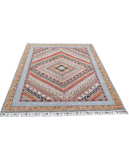 Shaal 4' 10" X 6' 8" Hand Knotted Wool Rug 4' 10" X 6' 8" (147 X 203) / Blue / Wool