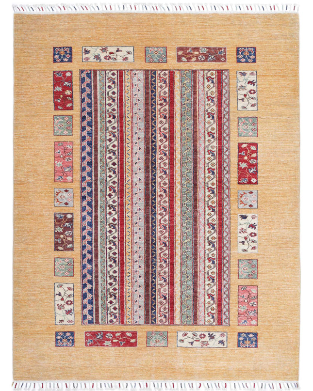 Shaal 4' 11" X 6' 6" Hand Knotted Wool Rug 4' 11" X 6' 6" (150 X 198) / Gold / Wool