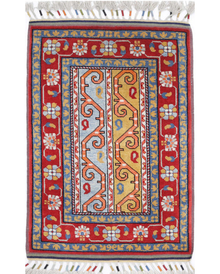 Shaal 2' 0" X 2' 11" Hand Knotted Wool Rug 2' 0" X 2' 11" (61 X 89) / Red / Wool